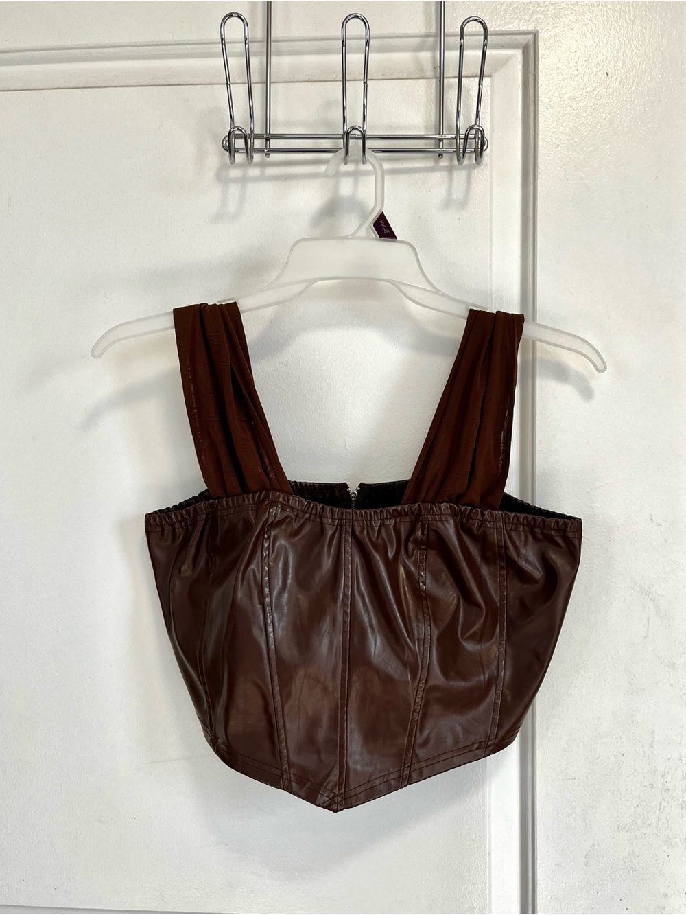 Brown Faux Leather Cropped Corset Top XL